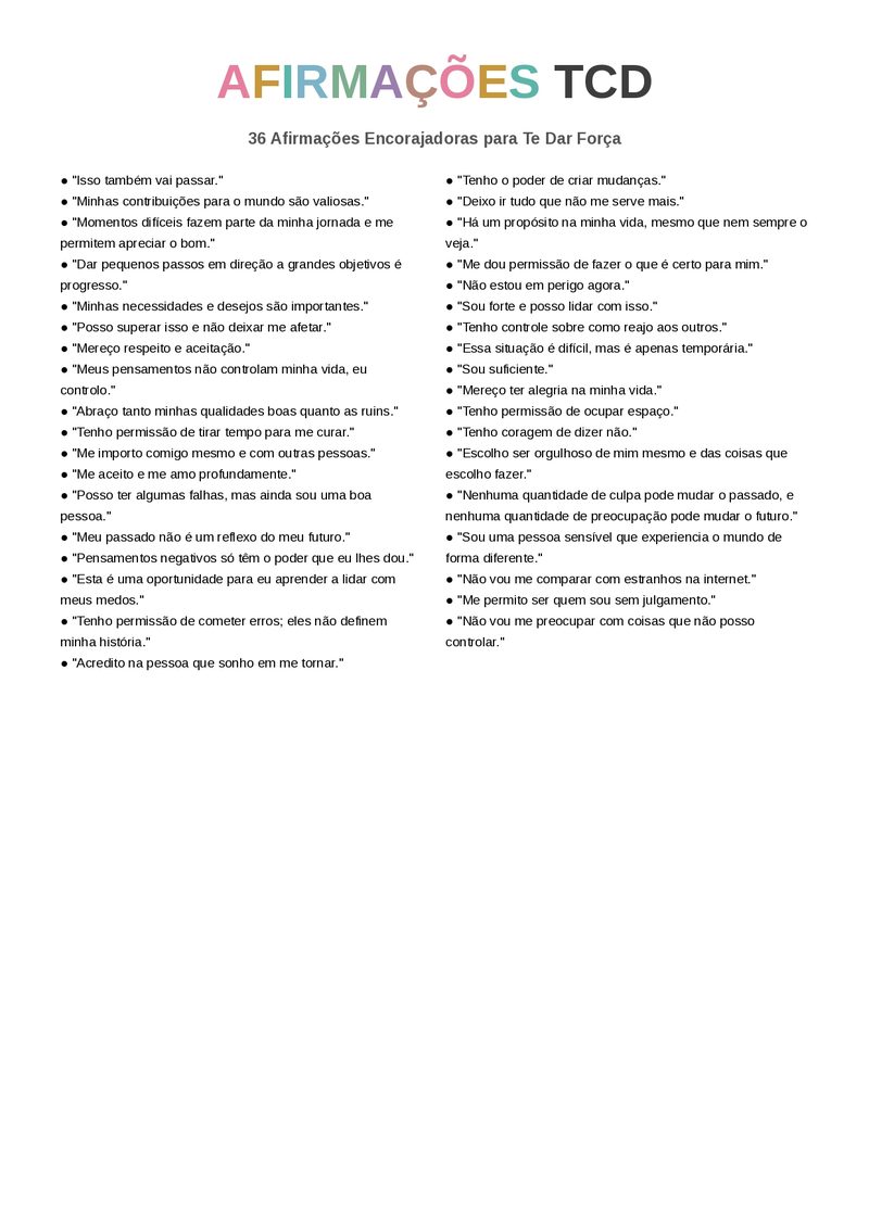 36 Afirmações TCD encorajadoras para entregar ao paciente