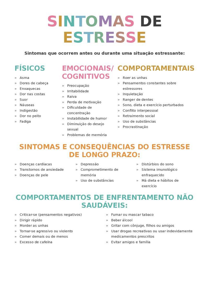 Ficha de Sintomas de Estresse — físicos, emocionais, comportamentais