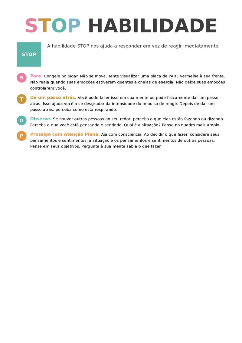 Ficha da Habilidade STOP — Tolerância ao Estresse